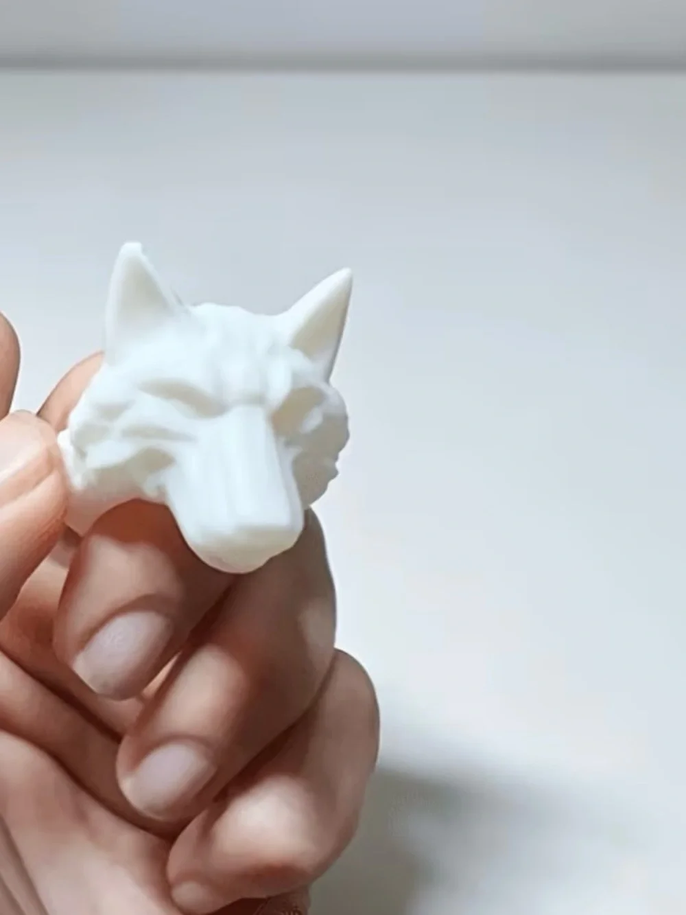 White Ceramic 3D Wolf Head Ring Sculpture Design Adjustable Size 9-14